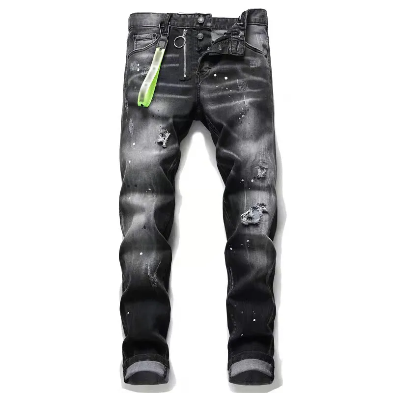 Jeans masculino Calça jeans de grife linho desgastado rasgado para motociclista ajuste jeans para motocicleta