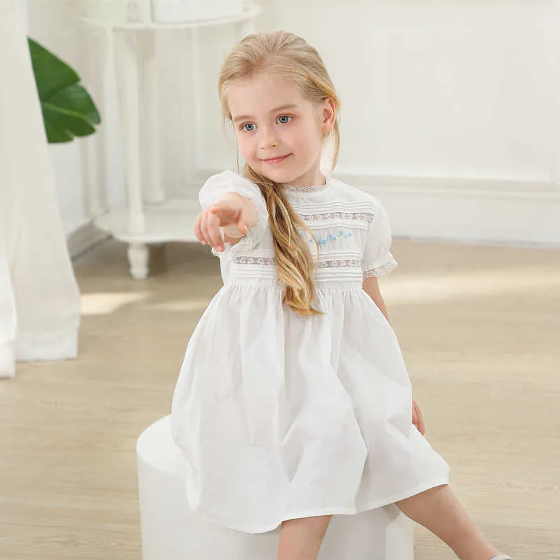 Baby Girl Boutique White Romper Hand Made Embroidery Flower Cotton Jumpsuit born Baptism Rompers Christening Spanish Clothes 210615