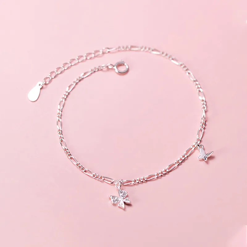 925 Sterling Prata Anklet Cristal Bowknot Cadeia de Pé para Mulheres Fine Jóias DIY Jóias Presente do Dia das Mães