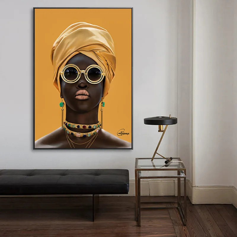 Modern Black Woman Canvas Wall Art With Yellow Sunglasses Cuadros Yellow African Woman Poster From Yiwumeixiang 5.22 DHgate.Com