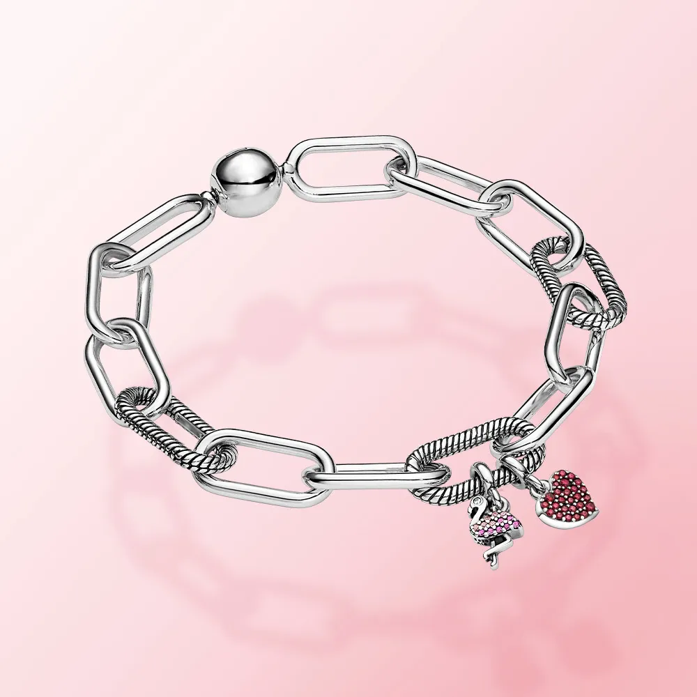 Sterling Silver Bransoletka Me Charm Heart Me Flamingo Dla Kobiet Bransoletka Moda Biżuteria Prezent