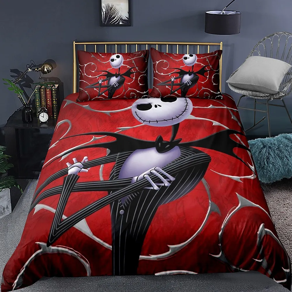 Pesadelo antes do Natal Capa de Edredom Fronha Casa Dormitório Roupa de Cama Cartoon Red Colcha Halloween Jack Skellington Capa de Cama 210309