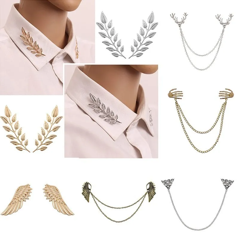 1 paire de broches de feuilles d'arbre délicates épingles pour femmes hommes Vintage wings elk ailes de paume cristal jean shirts costume broche revers rétro broche