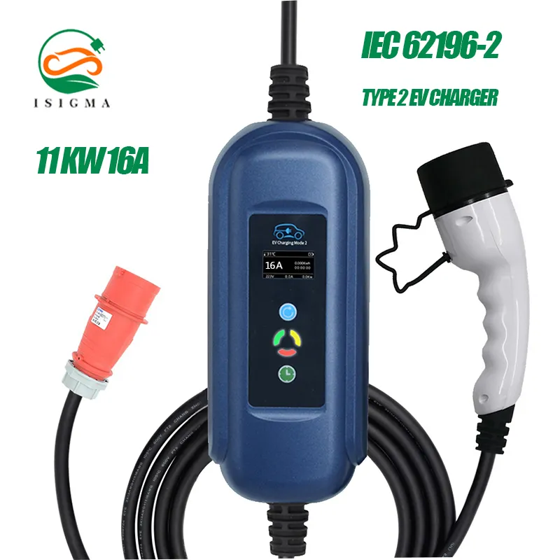 11KW 3P Tipo 2 Portable EV Cabo de Caixa de Carregamento Swutável 10 / 16A Schuko Plug Veículo Elétrico Carregador de carro EVSE IEC 62196-2 7m