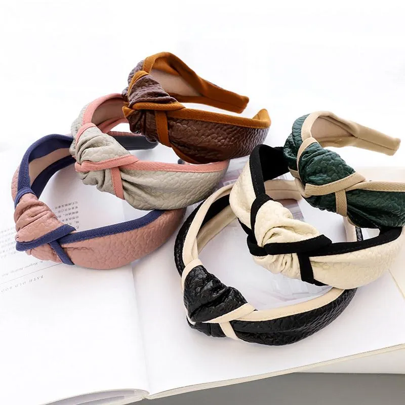 Vintage Striped PU Leather Bezel Hairband Women Turban Headband Girls Hair Accessories Opaska Do Wlosow Headwear Diademas