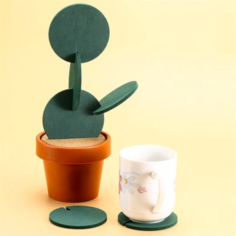 1 Set Creative Combination Type Coaster Tableware Mats Cactus DIY Nonslip Heat Insulation Mat For Drink Holder Coffee Decoration 210817