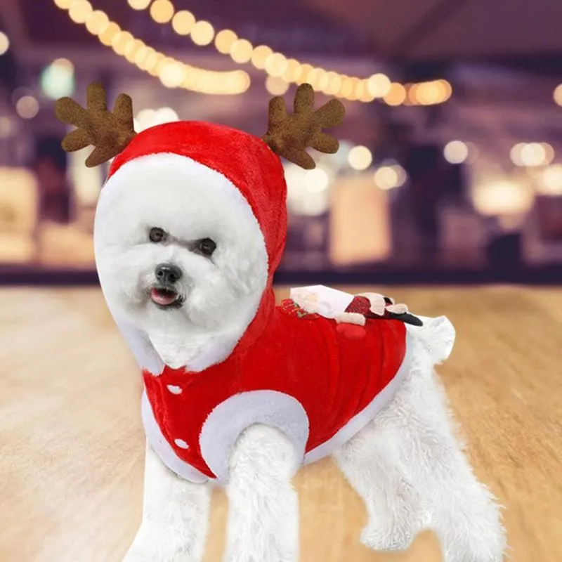 الكلب الملابس لطيف الحيوانات الأليفة سانتا الأيائل القماش الأحمر قبعة مهرجان القط عيد هالوين الملابس زي هريرة جرو خلع الملابس