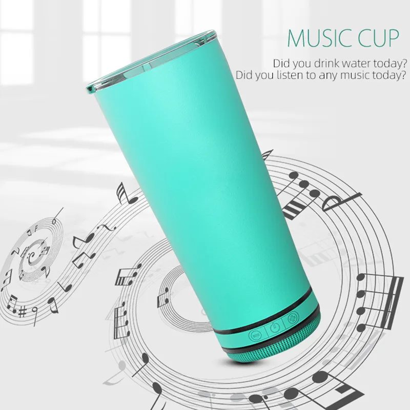 Bluetooth 스피커 텀블러 500ml 18oz 뮤직 컵 스마트 무선 음료 관리 스테인레스 스틸 물병 와인 텀블러 커피 머그 선물 선물 YL0300