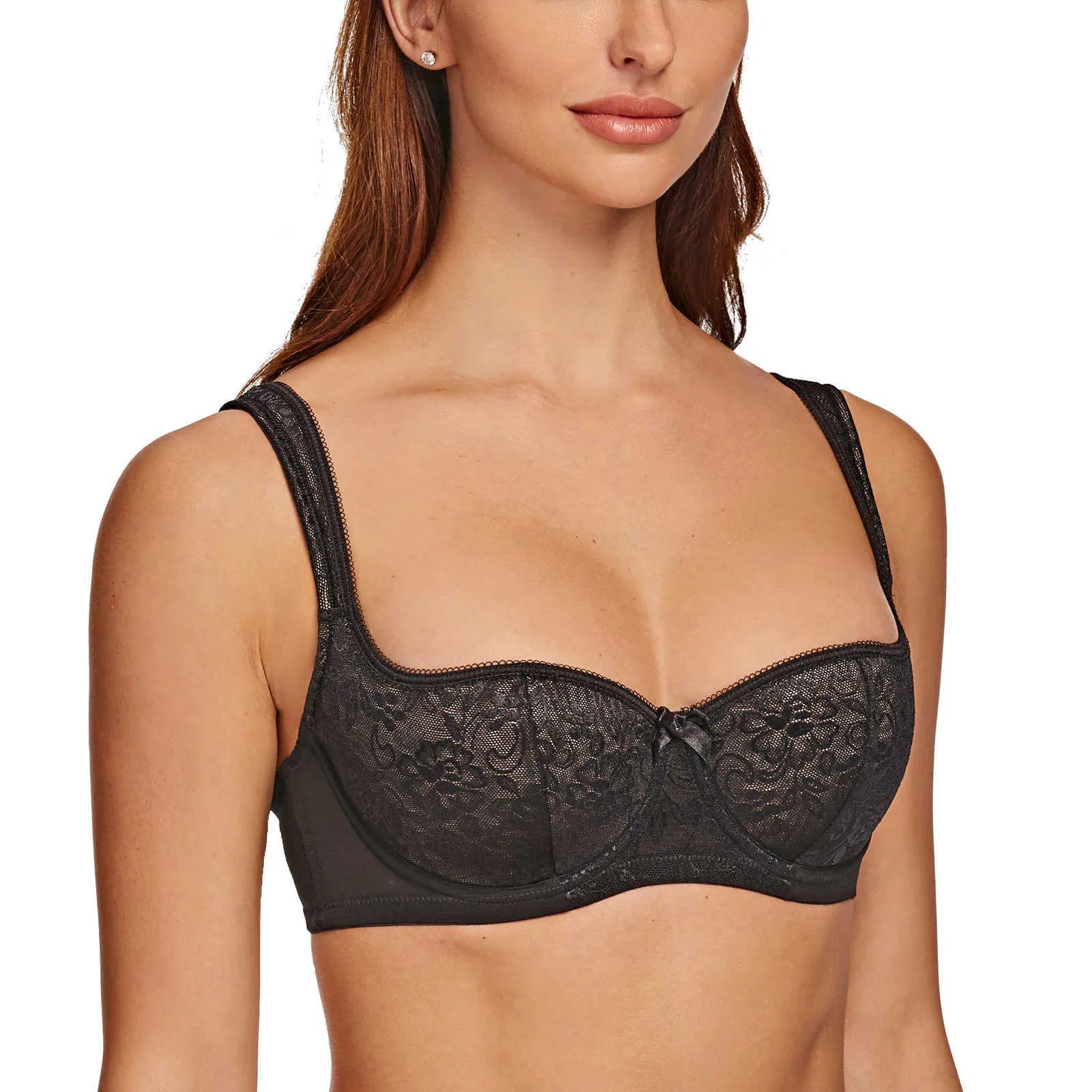 MELENECA Women's Balconette Bra with Padded Strap Half Cup Underwire Sexy  Lace 210728