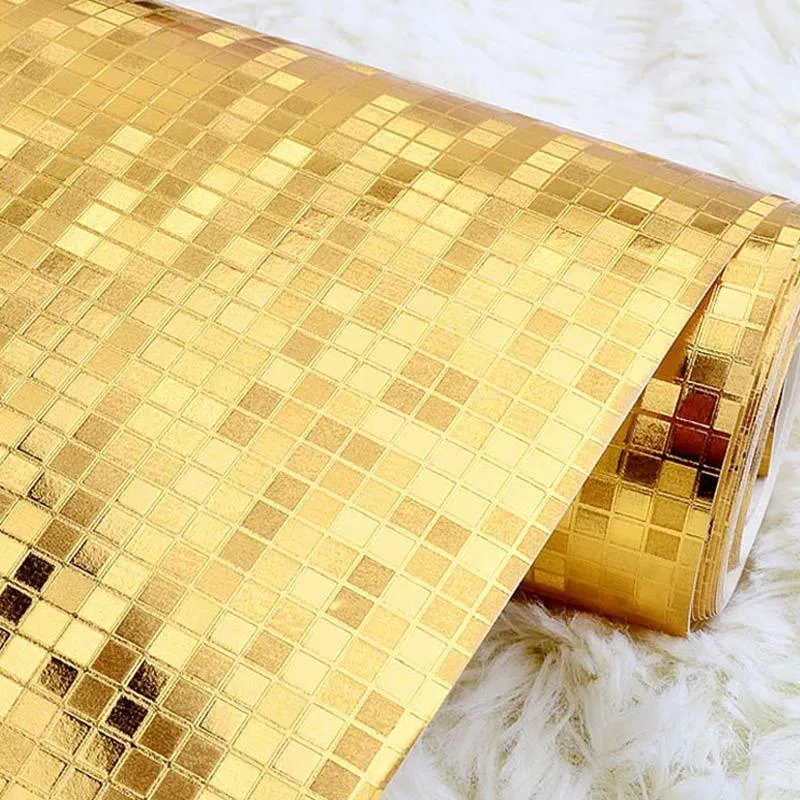 Wholesale- Glitter Mosaic Wallpaper Background Wall Wallpaper Gold Foil Wallpaper Silver Ceiling Wallcovering Papel De