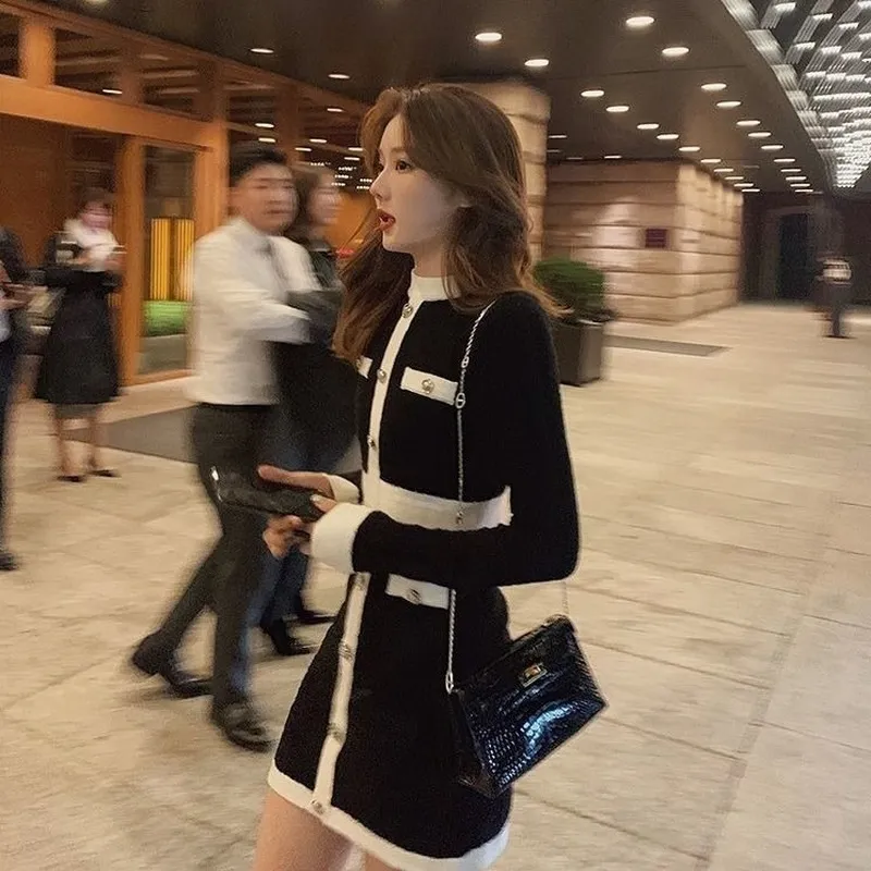QWEEK Knitted One-piece Dress Korean Fashion Winter White Women Knit Bodycon Dress Elegant Long Sleeve Dress Knitwear For Women 210303 QWEEK Knitted One-piece Dress Korean Fashion Winter White Women Knit Bodycon Dress Elegant Long Sleeve Dress Knitwear For Women 210303