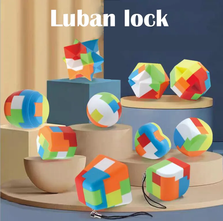 Miúdos Plásticos Brinquedo Educacional Kongming Luban Lock Blocks Bola Quadrado Tetrahedron Jupiter TIC-Tac-Toe Gaiola Barrel Barrel Bloqueios Estudantes desmontando Brinquedos