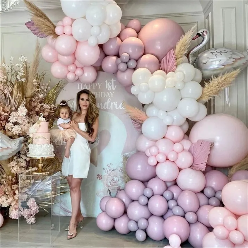 1 Set Pink Balloon Garland Arch Kit Wedding Latex Födelsedagsfest dekoration baby shower globos levererar 220225