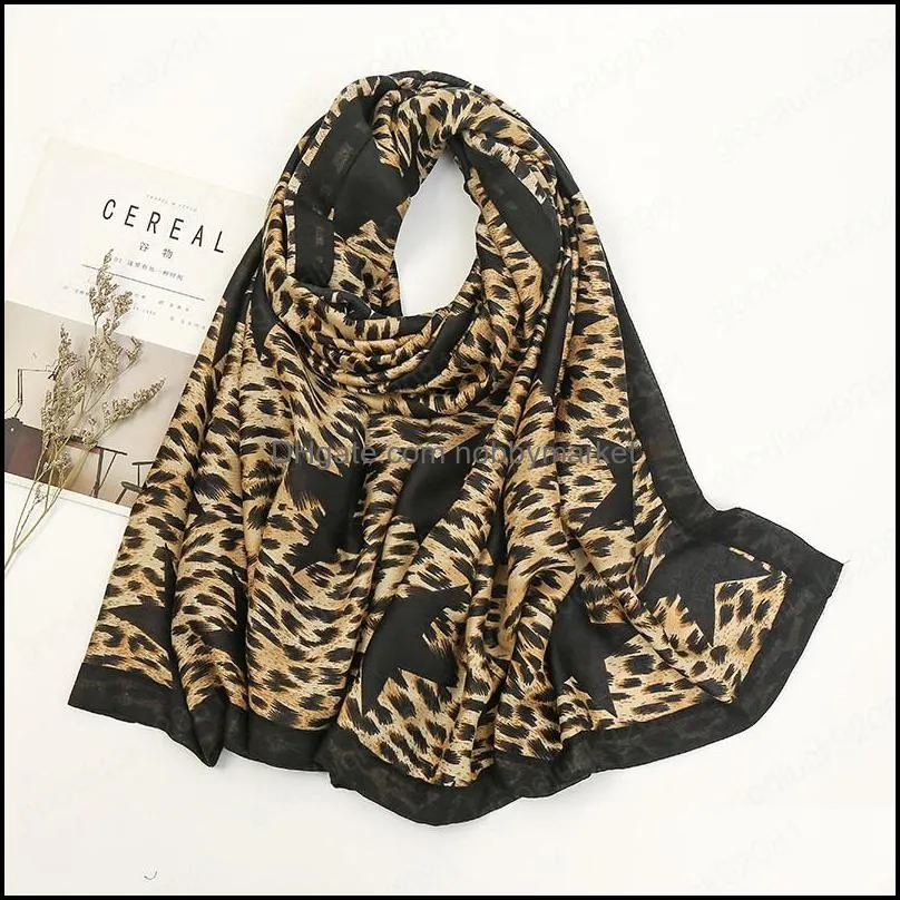 Leopard Shawls Scarf Cotton Printed Hijabs Fashion Muslim Head Wraps Large Size Turbans Mufflers