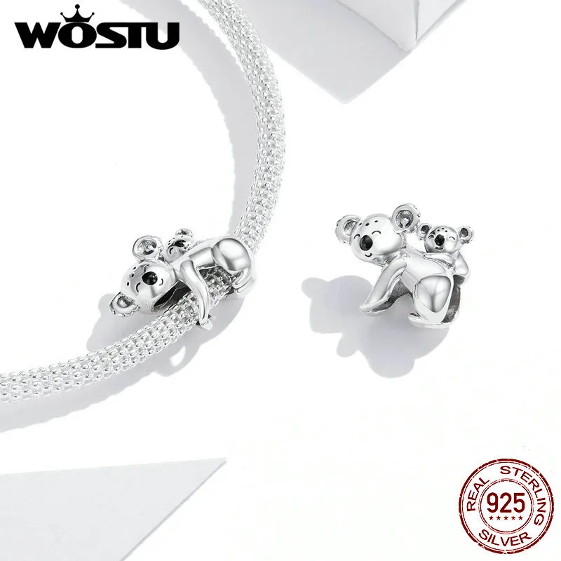 Wostu 925 Sterling Silver Charmbead Koala Baby and Mom Metal Beads para la pulsera original para las mujeres Joyería que hace FNC260 Q0531