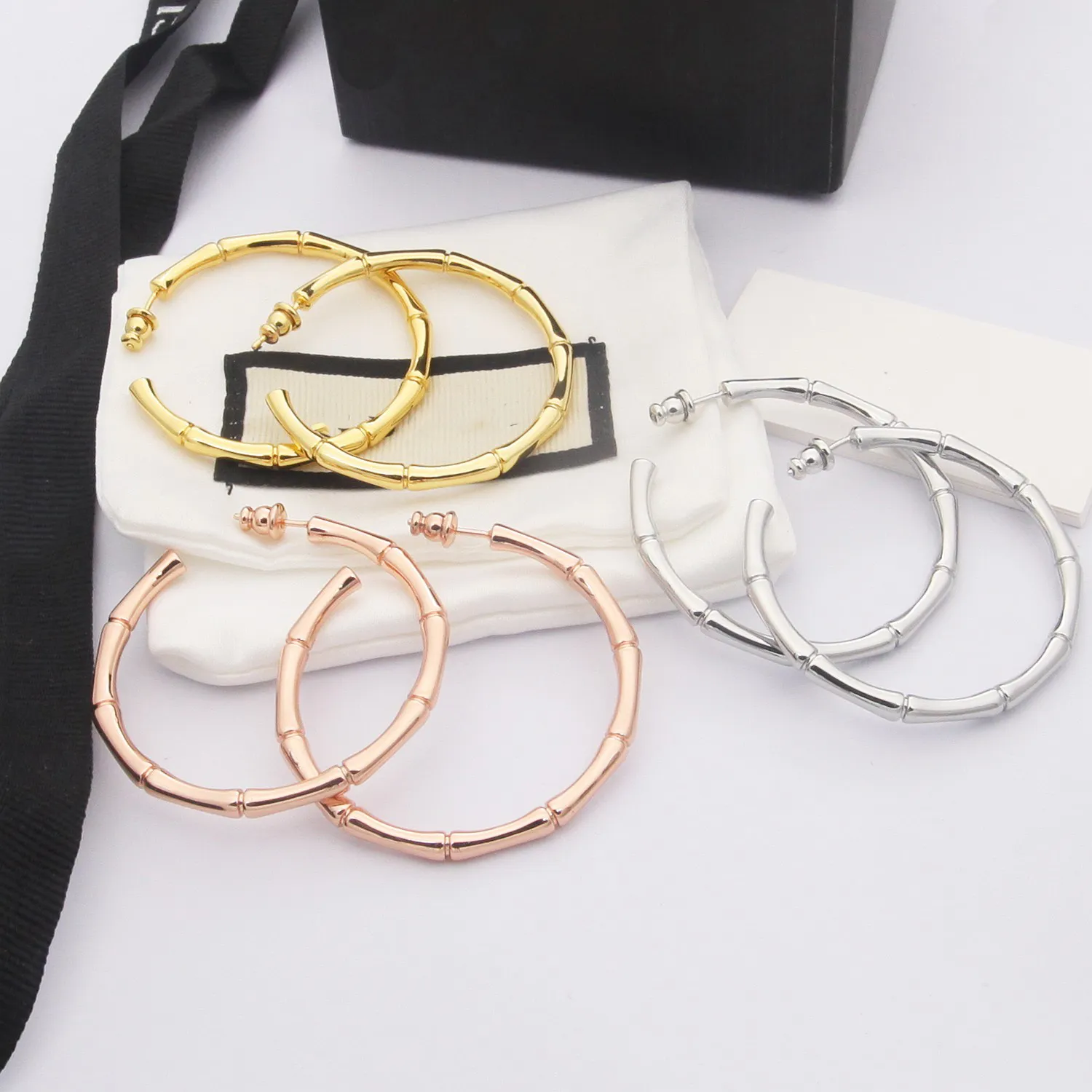 Fashion Women Big Bamboo Joints Earrings Luxury Designers Hoop Earring Alloy Plating Platinum Rose Gold Golden Womens Studs Jewelry With Box