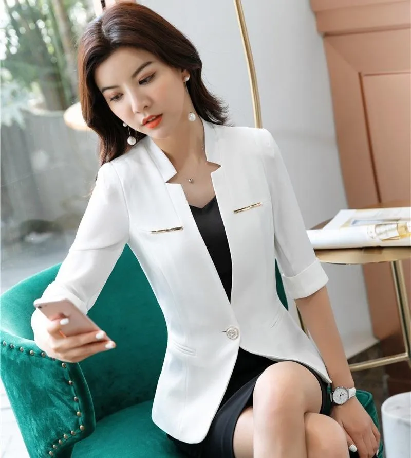 Women's Suits & Blazers Formal Office Ladies White Blazer Women Jackets Half Sleeve Work Wear Female Clothes OL Style