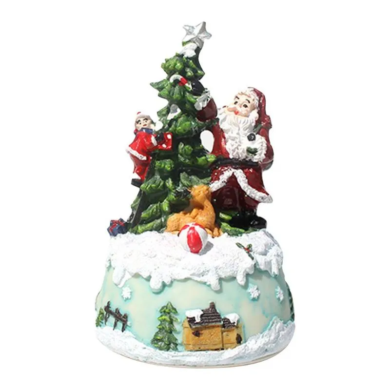 Kerstversieringen Hars Ambachten Muziek Gekleurde Lichten Decoratieve Ornament Tree Box aanwezig