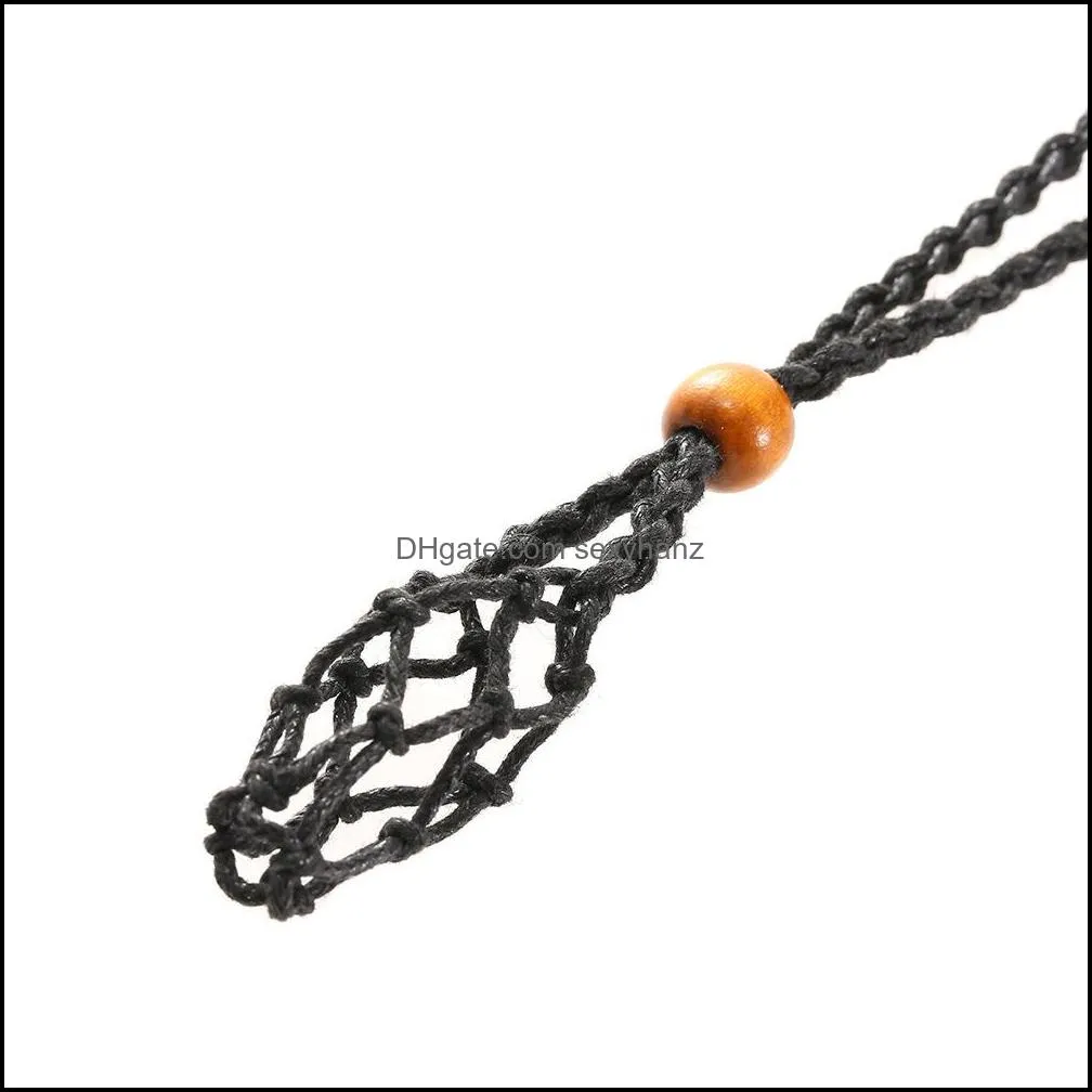 Woven Natural Stone Pendant Necklace Rope Mesh Bag Necklace Handmade Ornament Pendant Pendant Necklace Rope GWB11885