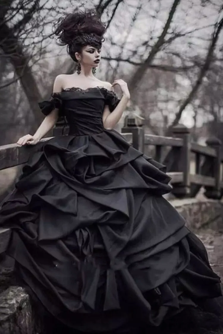 Bridal Wear Black Bridal Gown Designers Vintage Gothic Black Ball