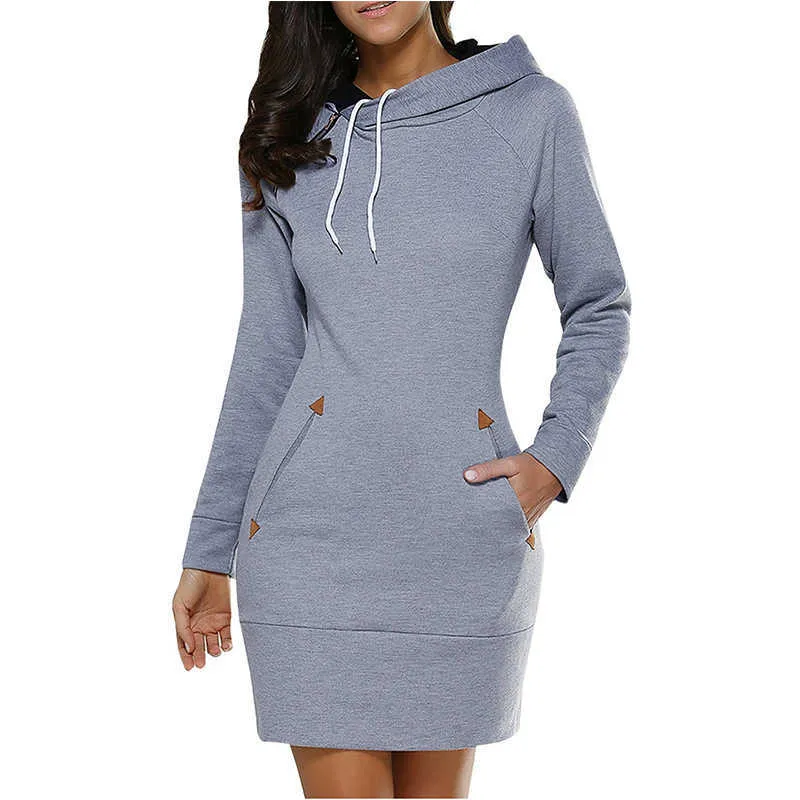 Moda Jesienne Dresses Kobiety Hoodie DPocket Z Długim Rękawem Mini Drcasaual DRWOMEN Odzież x0529