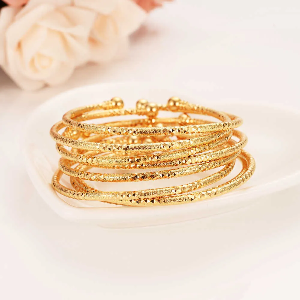 Exquisite 18k Solid Yellow Gold African Arab Dubai Bangle Bracelet for Women Select from Q0717