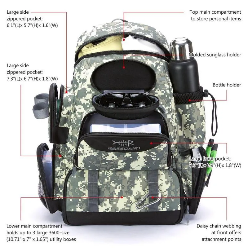 Bassdash Fishing Tackle Backpack Water Resistant Lightweight