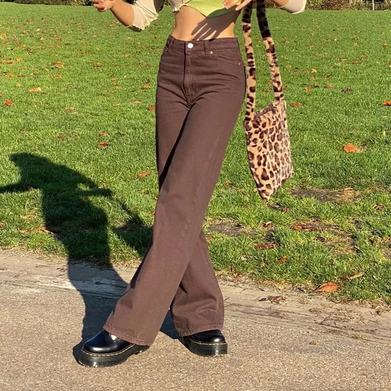 2021 New Vintage Brown Y2K Jeans For Women High Waisted Denim Pants With  Wide Denims Classic Harajuku Style Ladies Brown Trousers Capris 210302 From  Cong02, $24.26