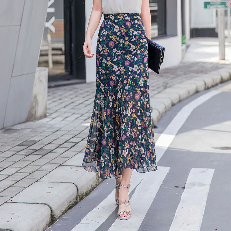 Chiffon mermaid maxi skirt cheap