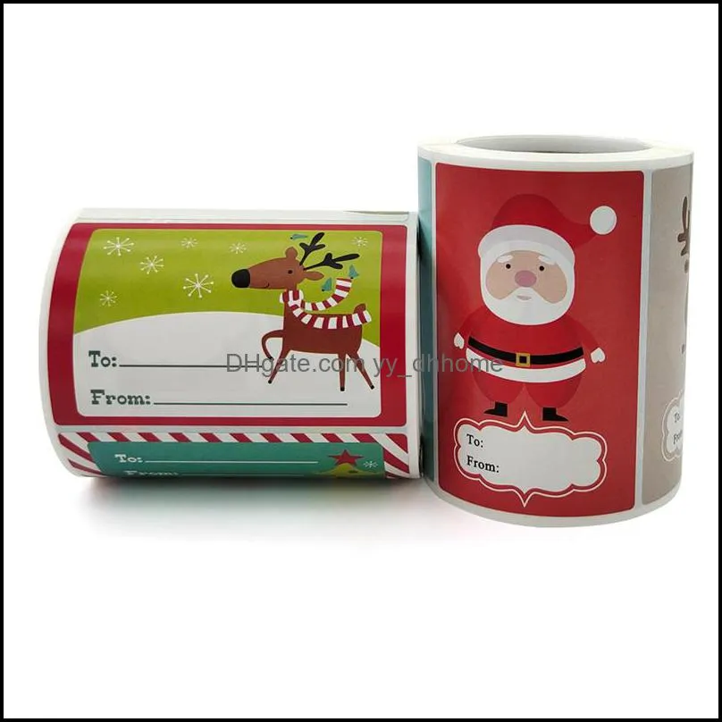 250pcs/roll Christmas Tags Self Adhesive Santa Stickers Snowmen Xmas Tree Decorative Labels Presents Decor XBJK2110