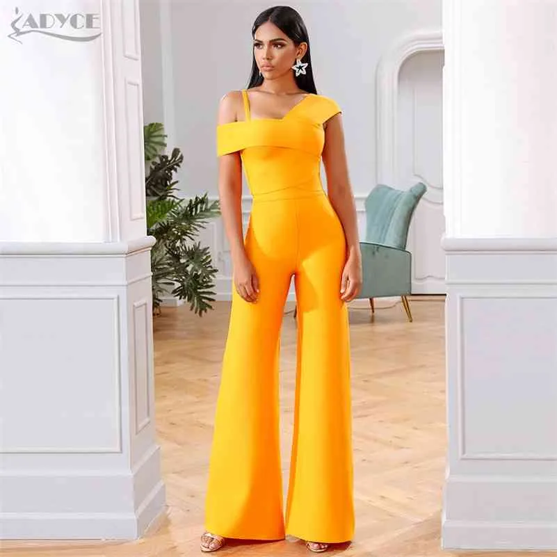 Adyce Summer Orange Two Pieces Sets Sexy Spaghetti Strap Short Sleeve Tops & Long Pants Women Fashion Club Party Sets 210709