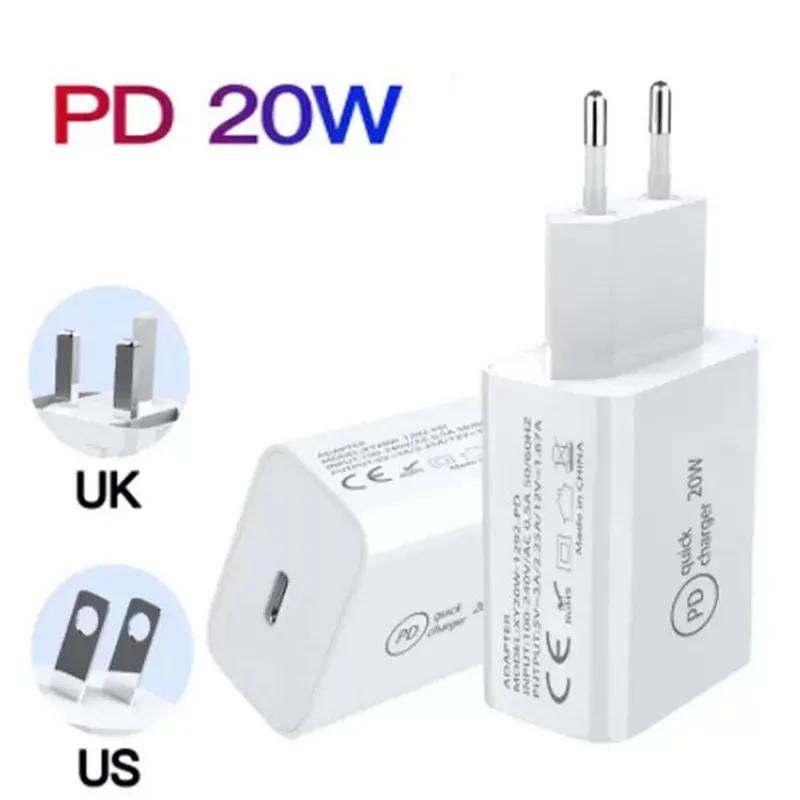 Chargeurs rapides USB 18W 20W QC 3.0 Type C PD Wall Charge EU US Plugs Adaptateur de charge rapide pour iPhone 12 Pro Max USB-C Adaptateurs secteur sans emballage OEM 2023