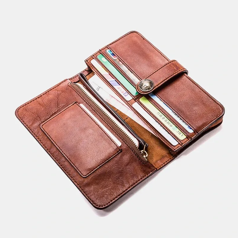 Herren Lange Bifold Multi-Card Slot Kartenhalter Vintage PU Leder 6,5 Zoll Handytasche Geldklammer Geldbörse