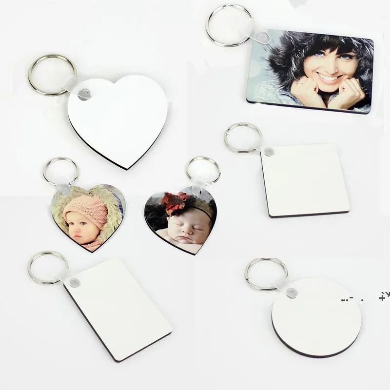 NEWWOODEN Blank sublimering Keychain Party Favor Portable Double Sided Thermal Transfer Nyckelring DIY KeyRing Pendant Creative Gift EWC7428