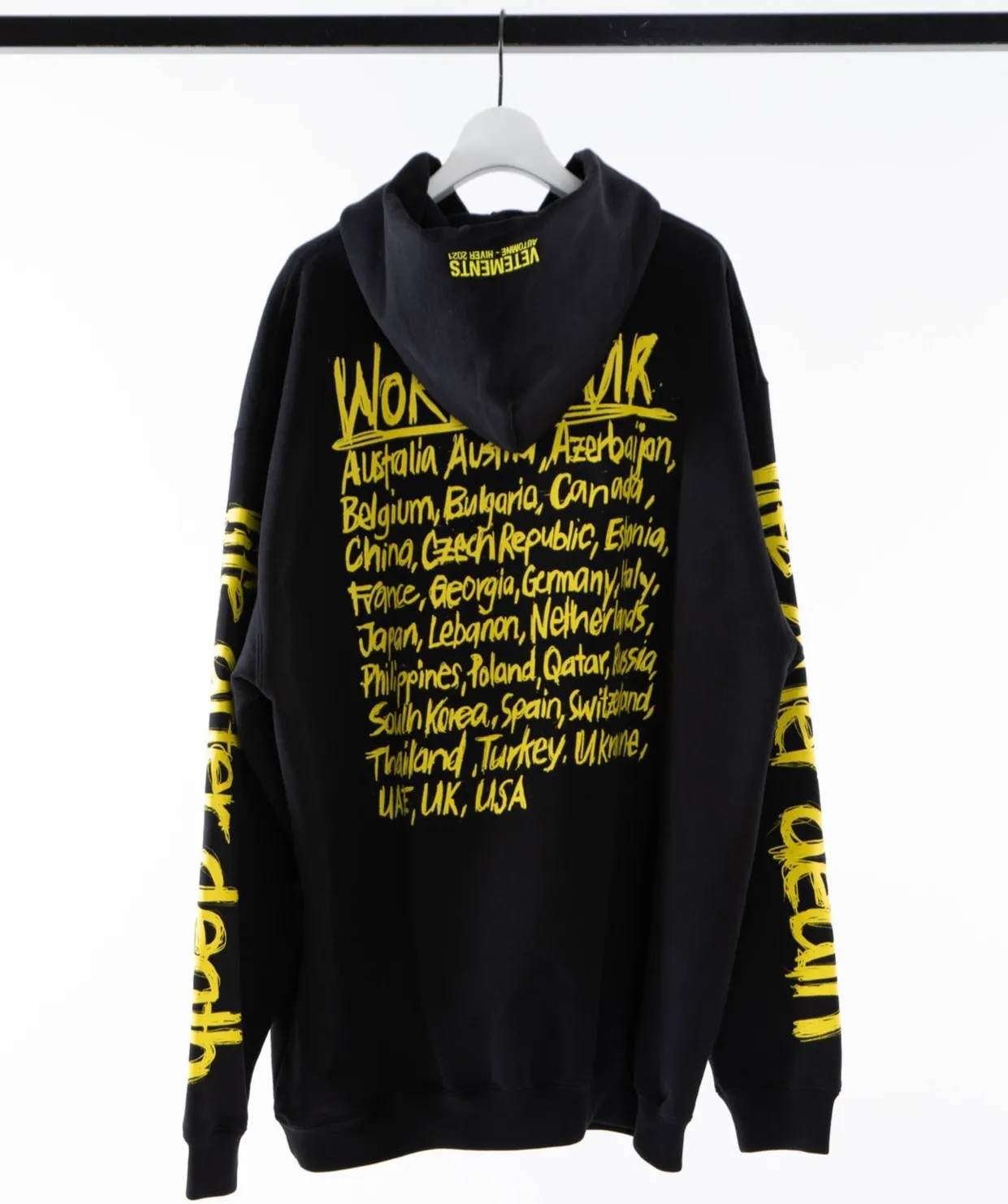 Black VETEMENTS Inspired Hoodie With Yellow Life From