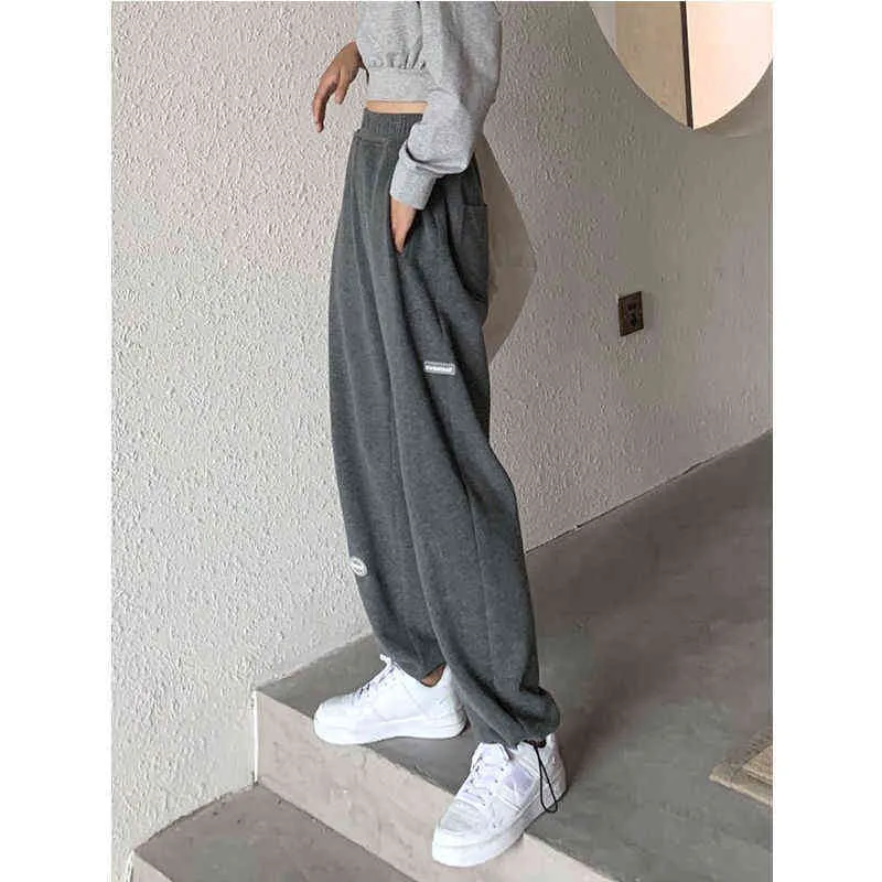 Korean Style Gray Sweatpants For Women QWEEK Winter Warm Baggy