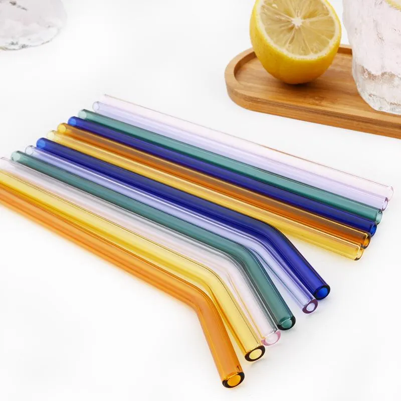 Pailles à boire 10 pièces paille de verre à la main avec 2 pièces brosse de nettoyage réutilisable écologique ménage droit plié barre accessoires