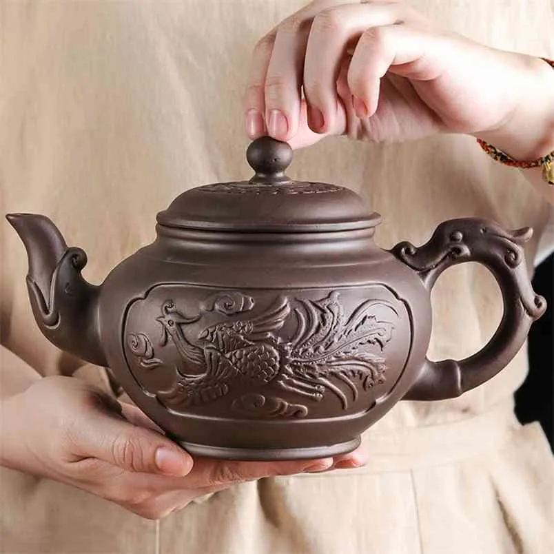 Große Kapazität lila Sand Teekanne Haushalt Kung Fu Cup Yixing Zhu Ni Plum Blossom Topf Tee Keramikkocher 210813