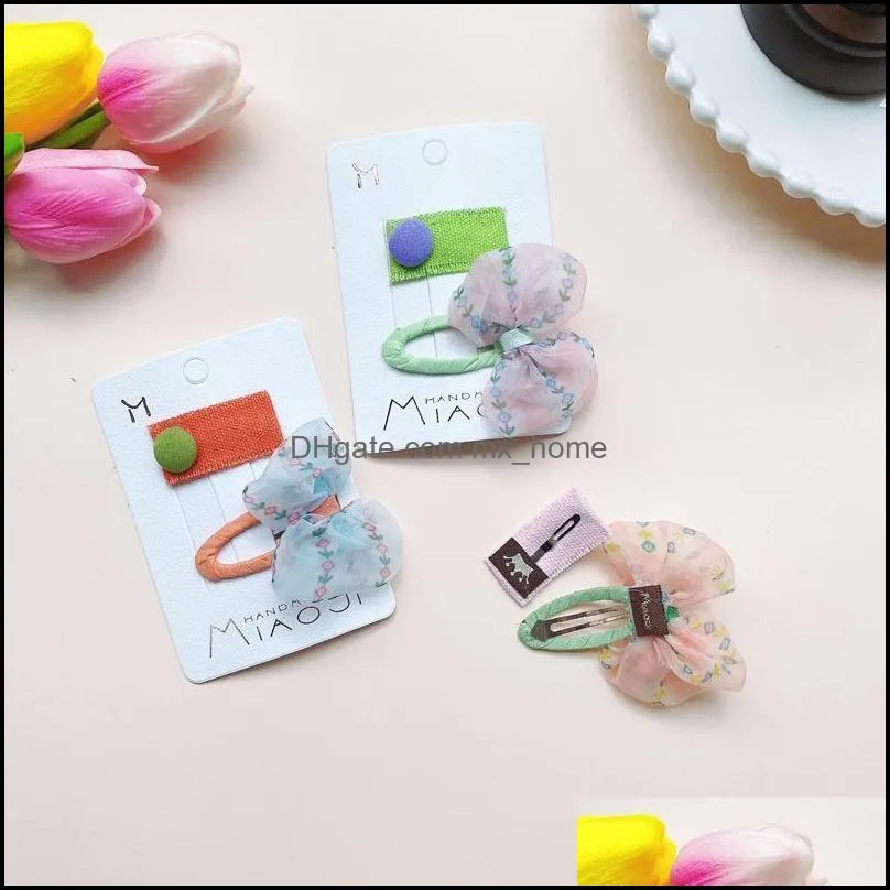 Hair Clips For Baby Girls Accessories 2021 Woman Candy Color Floral Bow Kids Mesh Opaski Dla Dziewczynek