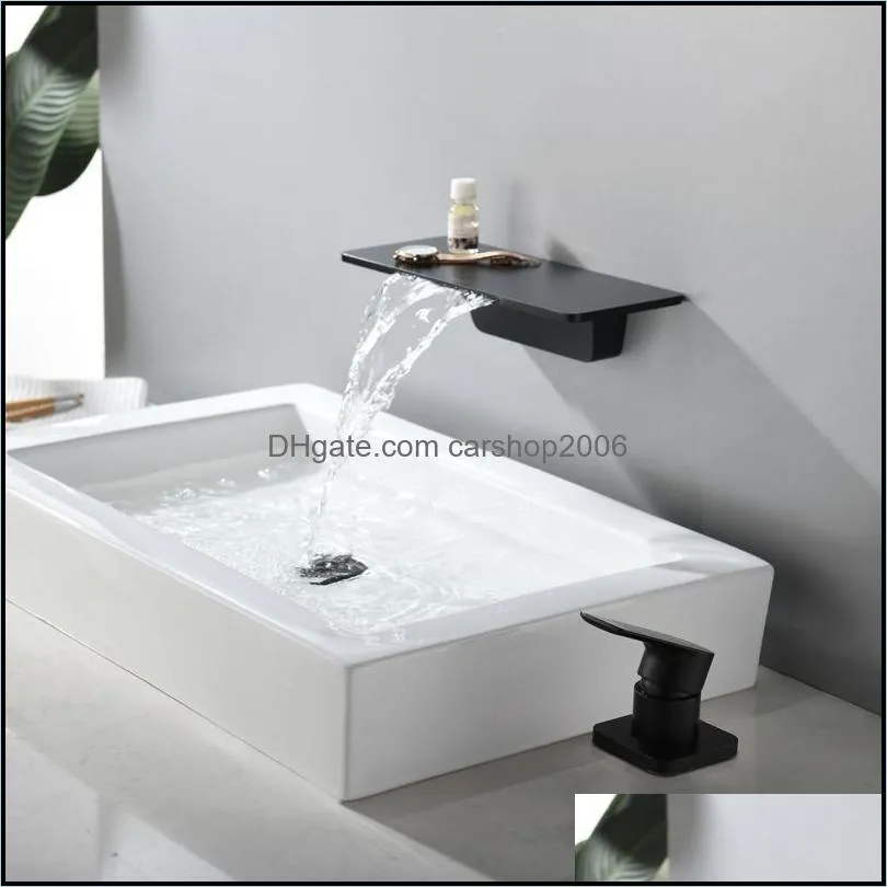 Bathroom Sink Faucets Wall Mounted Basin Faucet MaBlack Brass Waterfall Mixer Water Tap Cold And Taps1