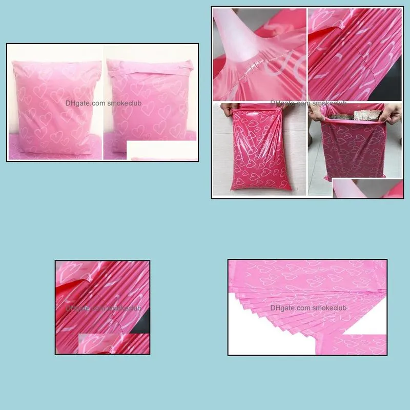 100pcs/lot Pink Poly PE Mailer Express Bag 38*52cm Mail Bags love heart Envelope Self-Seal Plastic bags for Jewelry girl`s gift bags