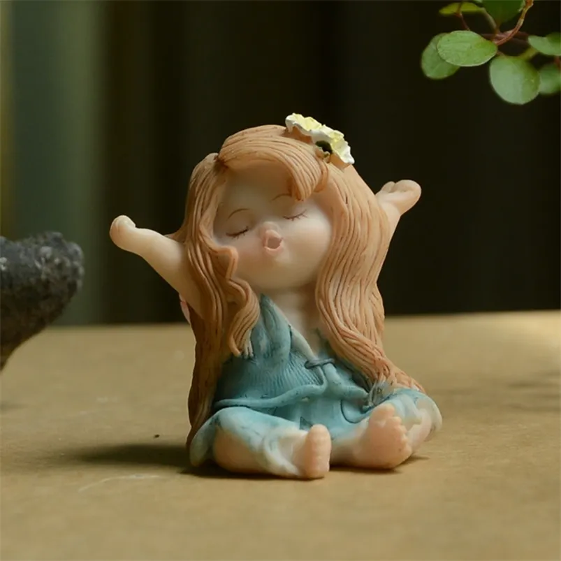 Codzienna kolekcja Cute Baby Figurine Fairy Ogród Dekoracji Anioł Miniaturowy Dom Ornament Girl Festival Gifts 210811