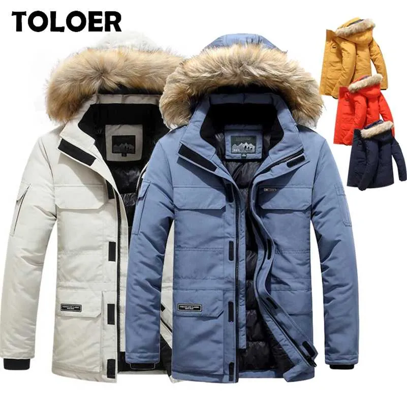 Winterjacken Männer Pelz Warme Dicke Baumwolle Multi-Tasche Mit Kapuze Parkas Herren Casual Mode Warme Mäntel Plus Größe 5XL 6XL Mantel 211110