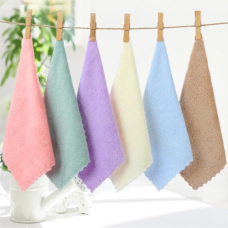 25*25cm Washcloth Soft Pure Colour Face Towel Coral Fleece Children Water Uptake Towels Outdoor Travel Towel T500475