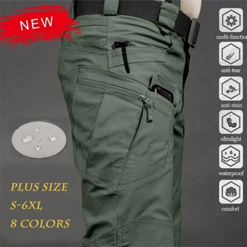 S-6XL Men Casual Cargo Pants Waterproof Outdoor Hiking Trekking Army Tactical Sweatpants Camo Military Multi Pocket Male Trouser 210715