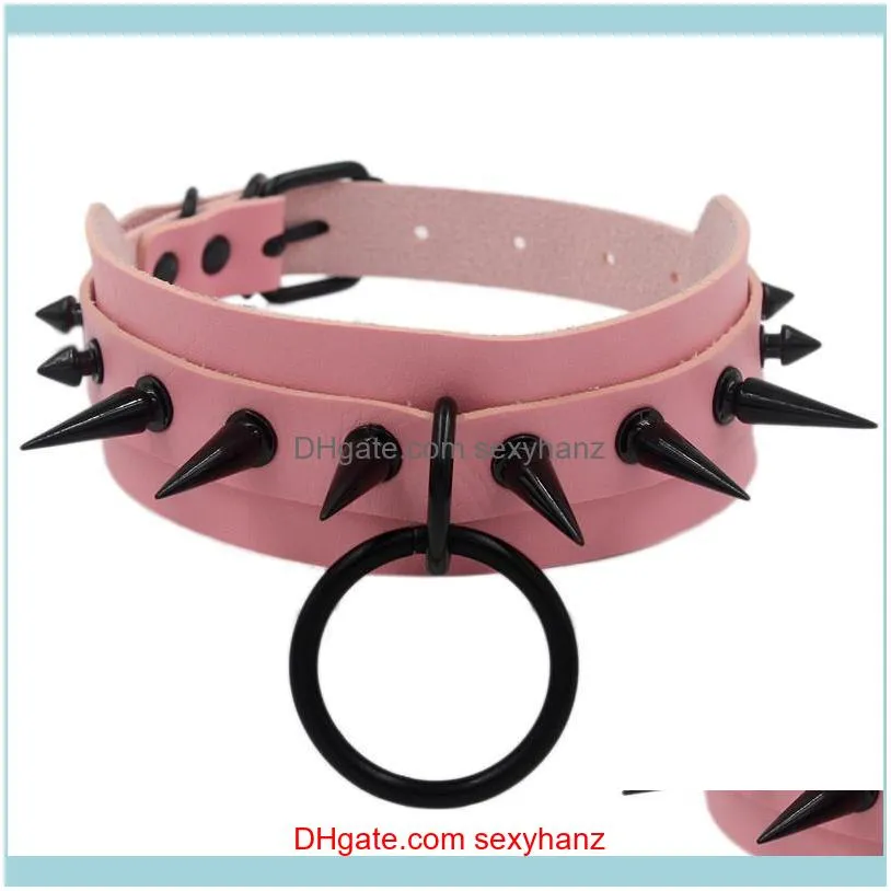 Chokers Necklaces & Pendants Jewelry2021Pink Choker Black Spike Necklace For Women Leather Rivet Studded Collar Girls Party Club Chockers Go