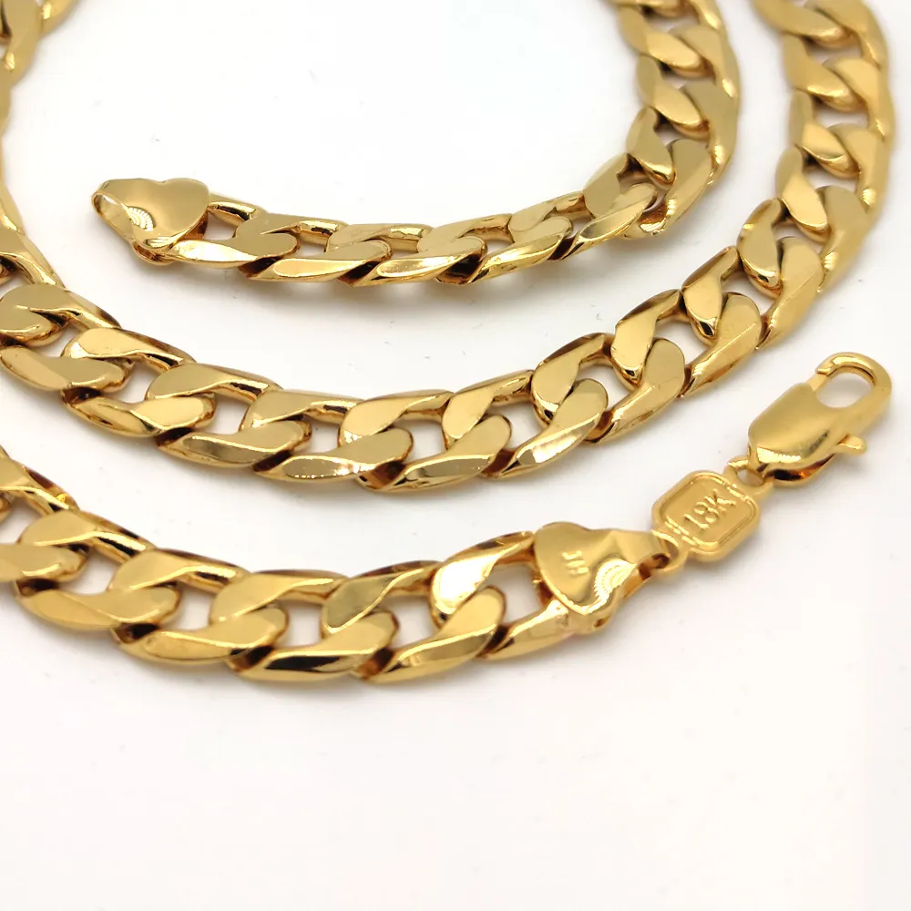 18 K Real Solid Yellow Gold Filled Fine Cuban Curb Italian Link Chain Collana 20" Uomo Donna 10mm