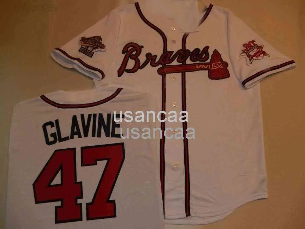 Men Women Kids 1995 Tom Glavine World Series Baseball Jersey New White Professional Custom Jerseys XS-5XL 6XL