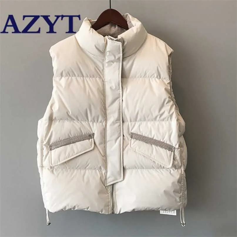 AZYT coton vers le bas femmes gilet manteau rayure épaissir hiver sans manches veste femme mode coupe-vent chaud gilet pour 211120