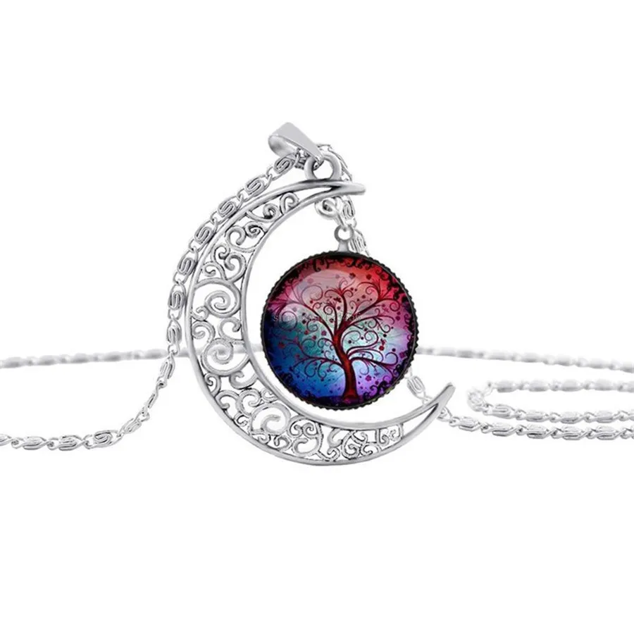 Lune arbre de vie verre Cabochon colliers pendentif collier mode bijoux femmes collier volonté et cadeau de sable
